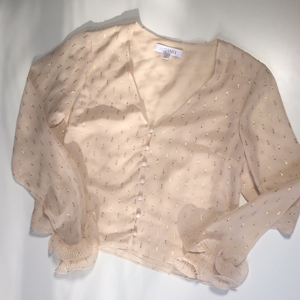 INTERMIX Ruffle Cuff Sleeves Crop Top Sz 4
